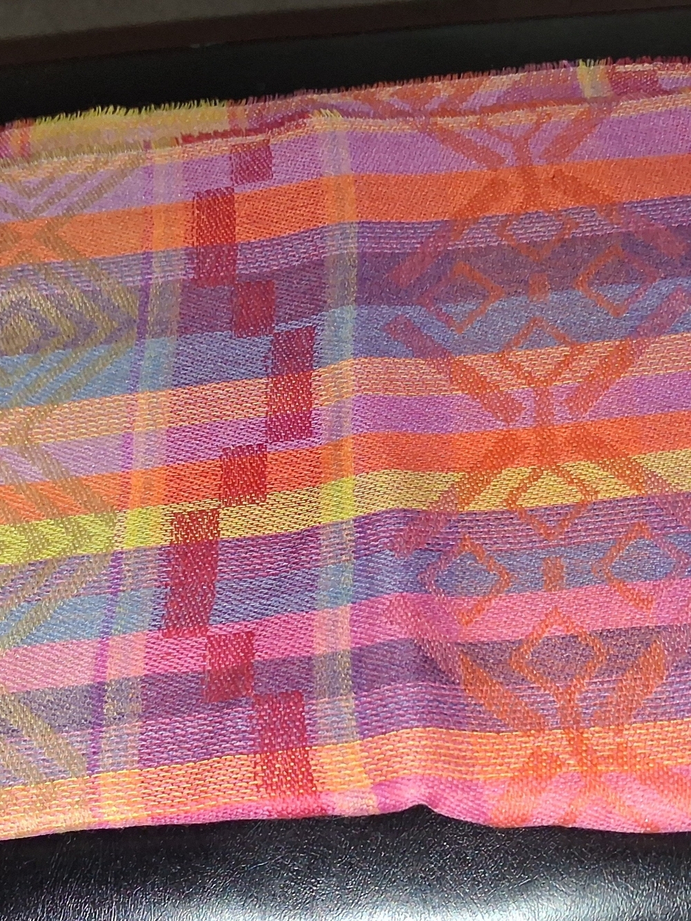 Colorful Stripe & Geometric Pattern Scarf in Pink, Orange & Purple